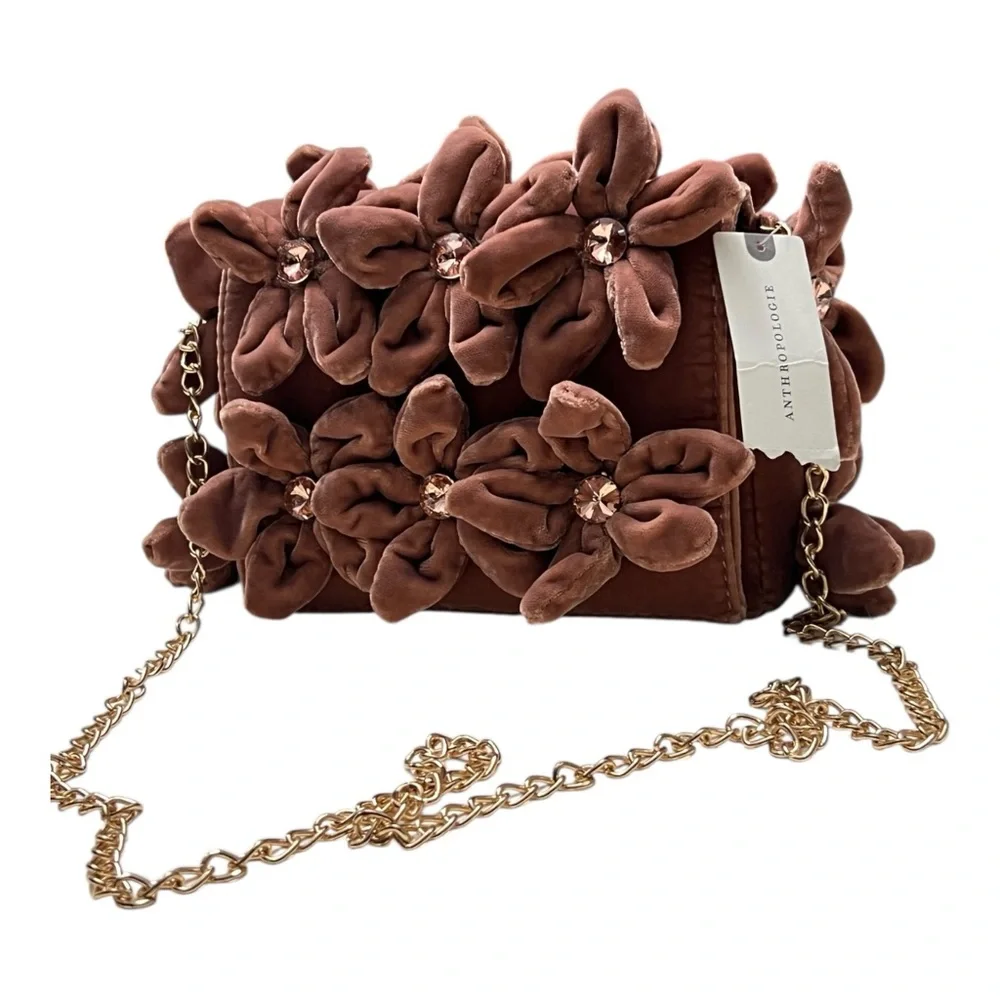 By Anthropologie 3D Floral Velvet Pink Rose Embellished Crossbody Bag - NWT - Picture 15 of 15